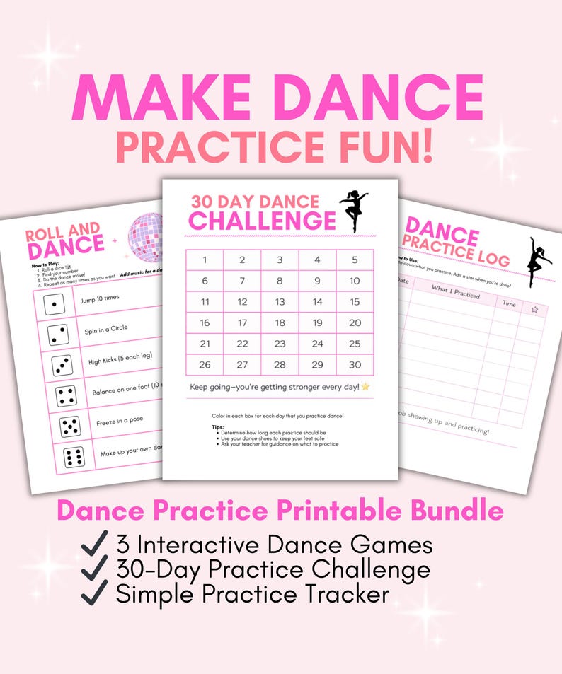 Kids Dance Practice Printable Bundle | Games, Challenge, Log (ages 3-8 ...