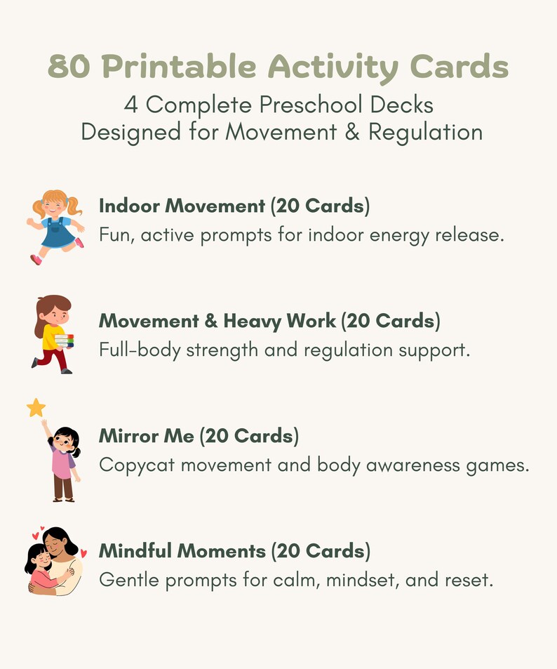 Calm Down & Movement Cards for Kids | 80 Printable Regulation Activities (Ages 3–8) image 2