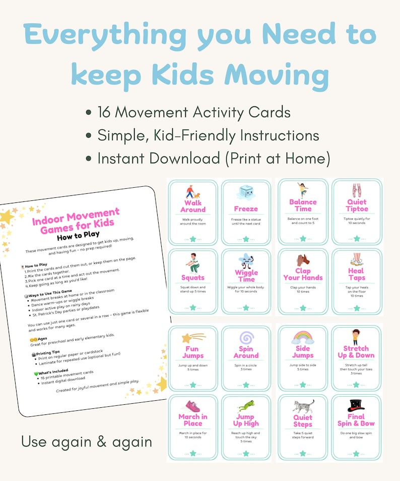 Indoor Movement Games for Kids | Printable Active Play Cards | Brain ...