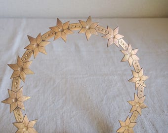 Antike Vintage-Halo-Krone aus Messing mit Sternen, Durchmesser 8,0 Zoll, für Marienstatuen, Restaurierungsteil für katholische religiöse Kunst / K347