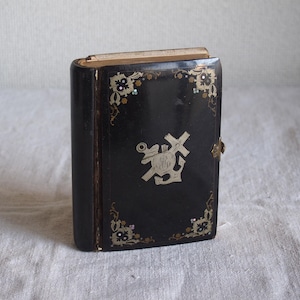 Antique Catholic Missal Prayer Book with Clasp, 1862 European Religious Book, Sacred Heart IHS, Gilt & Mother of Pearl, K370
