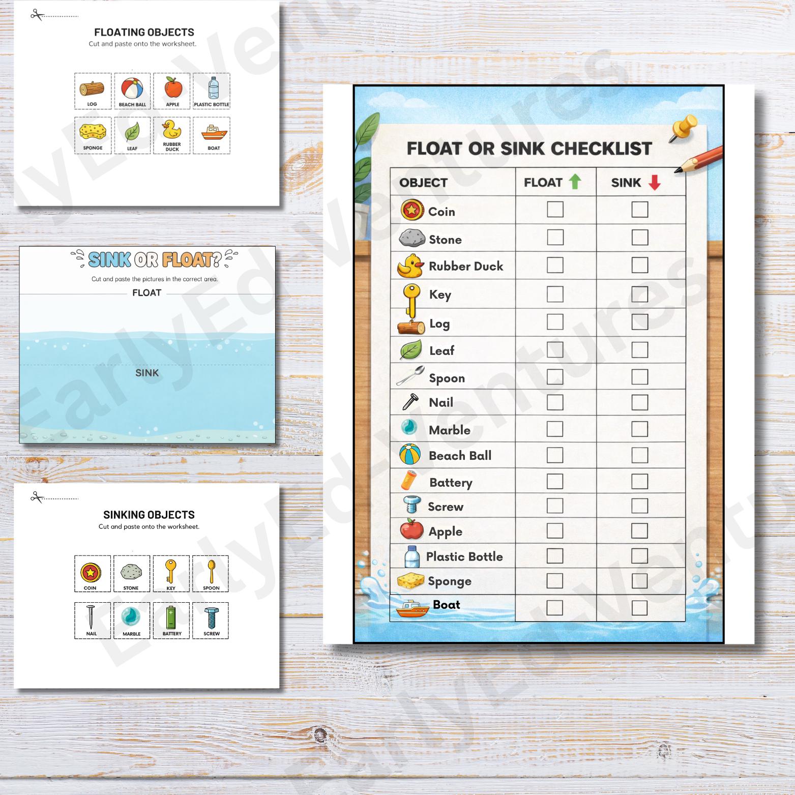 Sink or Float Activity Pack | Cut & Paste + Checklist | Preschool ...