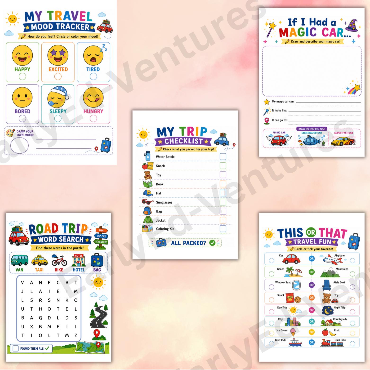 Kids Road Trip Activity Pack | 40 Printable Games, Travel Binder ...