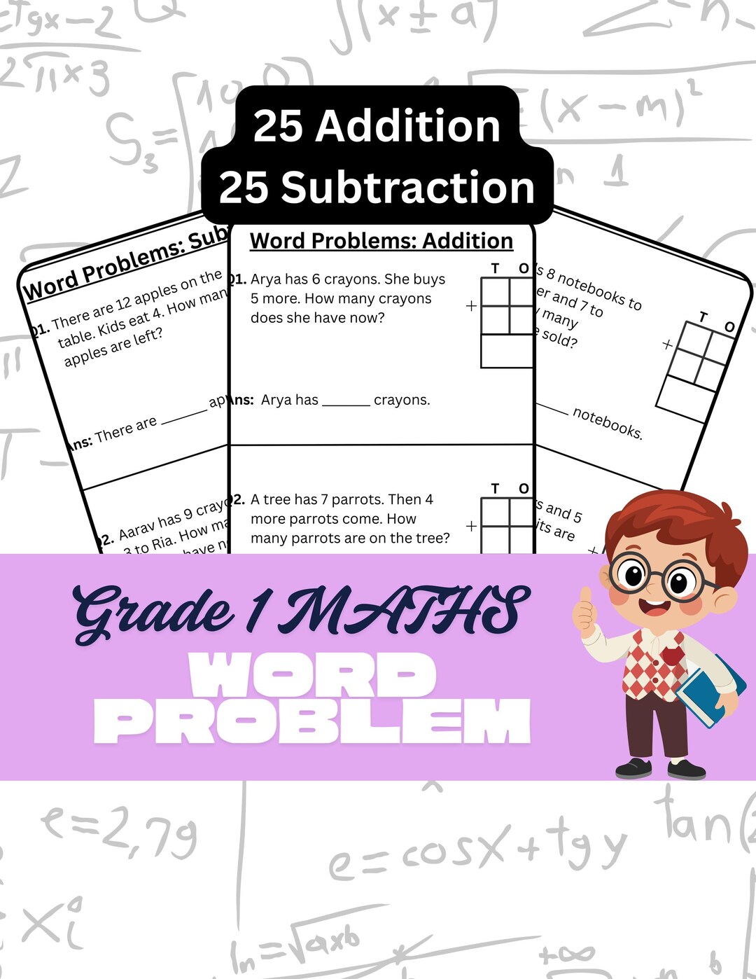 Grade 1 Math Word Problems | Addition & Subtraction (PDF Pattern) - Etsy