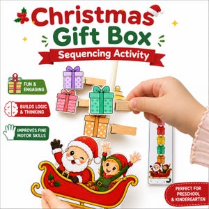 Weihnachtsgeschenkbox-Reihenfolge Aktivität | Vorschule Feinmotorik Lernspiel (Digitaler Download)