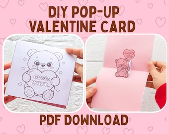 Valentine’s Day Pop-Up Card Printable Flip & Reveal DIY Template | Instant Download