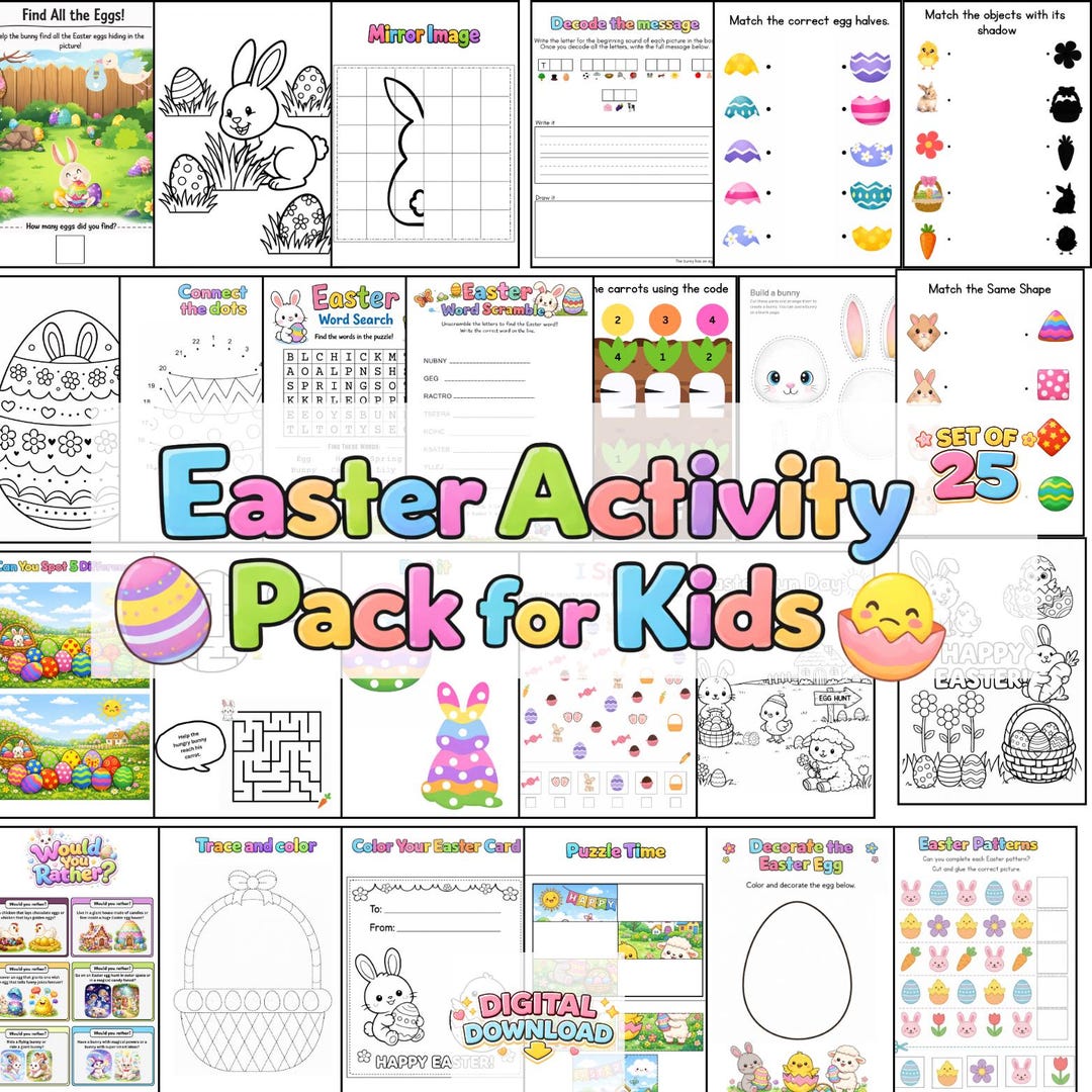 Easter Activity Pack – 25 Printable Activity Sheets for Kids - Etsy