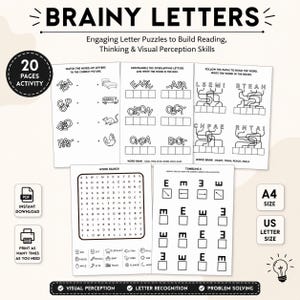 Brainy Letters | Visual Perception Activities | Letter Recognition Worksheets |  Reading & Literacy Games PDF