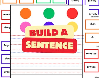 Build-A-Sentence Worksheets Color-Coded Learning Cards ELA Worksheets Kindergarten 1st 2nd Grade