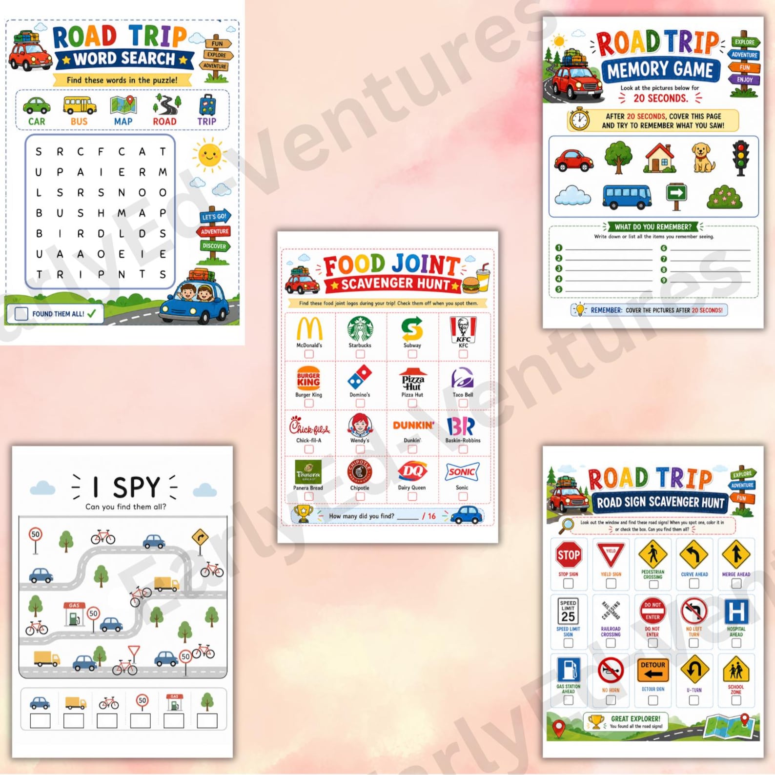 Kids Road Trip Activity Pack | 40 Printable Games, Travel Binder ...