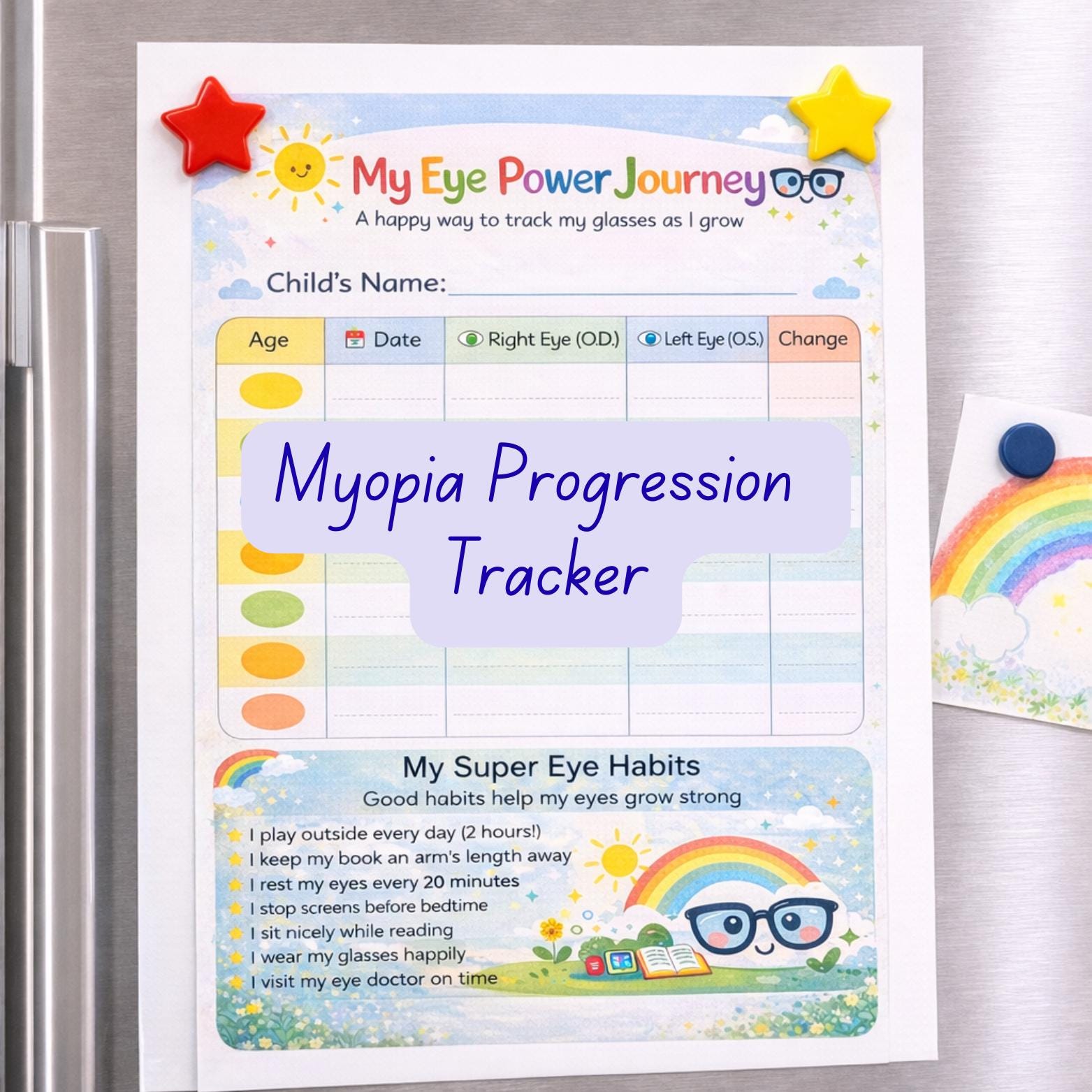 Eye Tracking Printable Pdf Myopia Progression Tracker for Kids – Printable Eye Prescription Record ...
