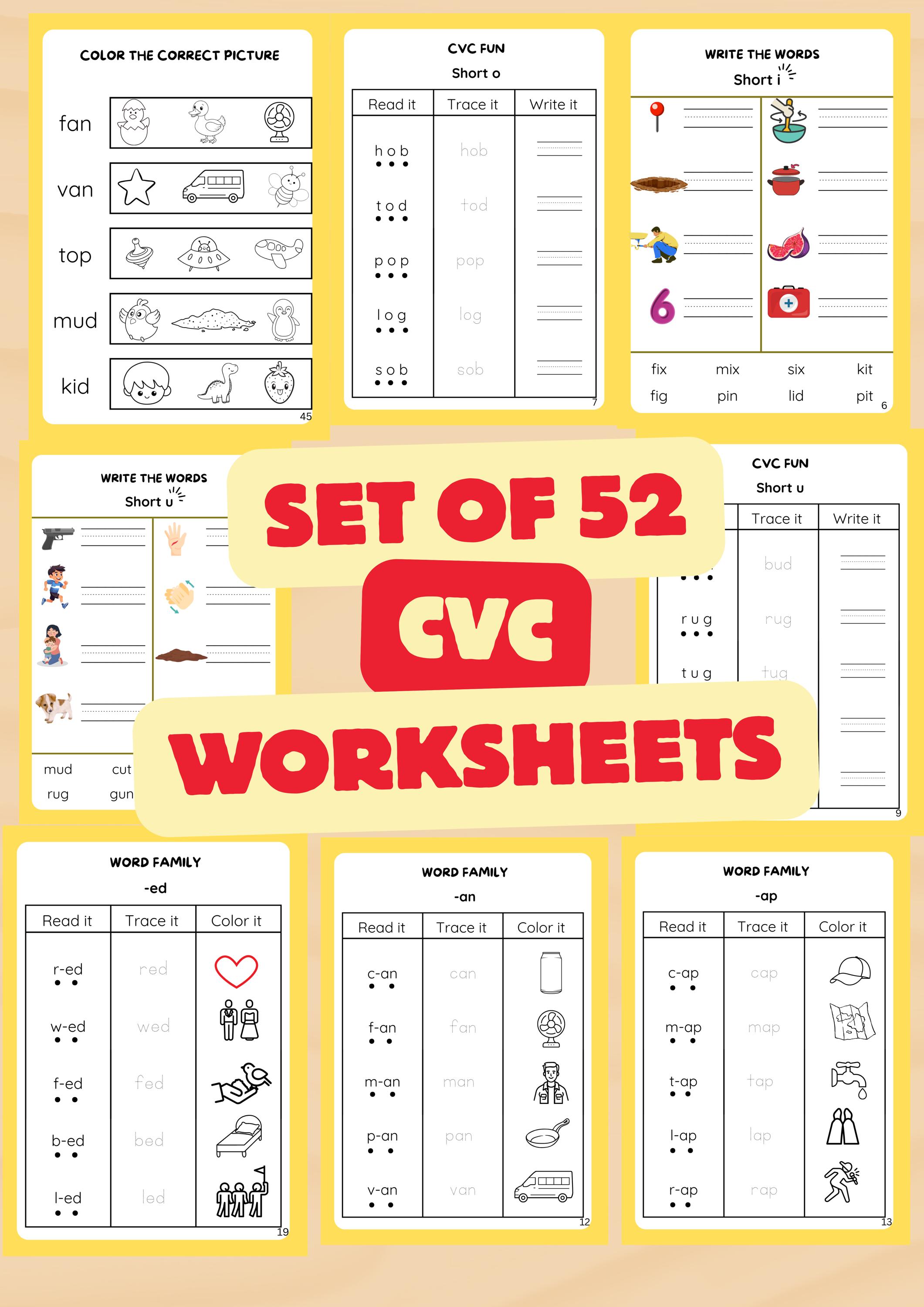 52 CVC Words Worksheets Bundle: Phonics, Reading (digital Download ...