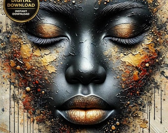 Black Woman Gold Face Paint Art. Afrocentric Digital Print (Digital Download)