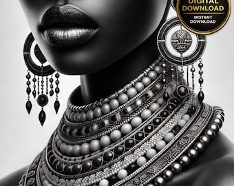 African Woman Art Print. Masai Jewelry, Afrocentric Decor (Digital Download)