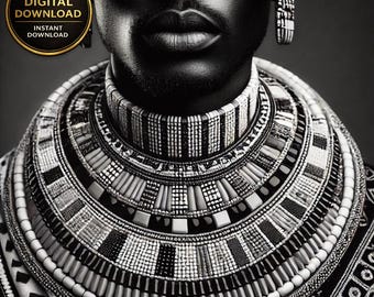 African Man Art Print. Masai Warrior, Beaded Jewelry (Digital Download)
