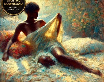Black Woman Impressionist Art Print. Afrocentric Elegance (Digital Download)