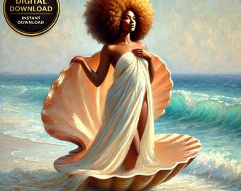 Birth of Oshun Art Print. Afrocentric Black Woman, Renaissance Reimagined (Digital Download)