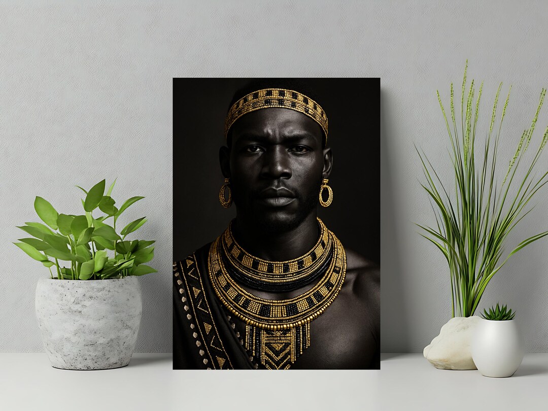 African Warrior Black Gold Beadwork Art L Matte Canvas Wall Art - Etsy