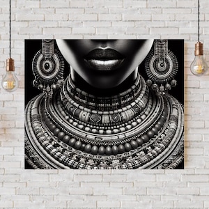 Elegant Black and White Wall Art Canvas - African Inspired Decor