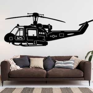 Wooden Military Helicopter Wall Art – Aircraft Art Decor – Army Aviation Wall Hanging – Handmade Wooden Gunship Silhouette – Gift for Pilots