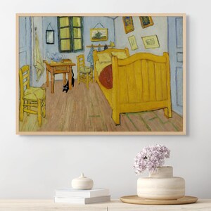 Van Gogh Bedroom Art Print, Vincent Van Gogh Art Poster, Cat in Famous Painting, Cat Mom Gift