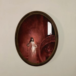 Vintage Gothic Woman in Red Room Wooden Wall Plaque