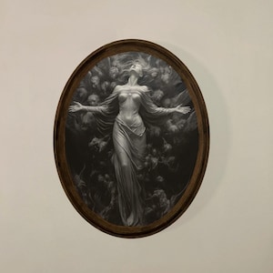 Gothic Angel Art: Handmade Oval Wood Frame Wall Decor