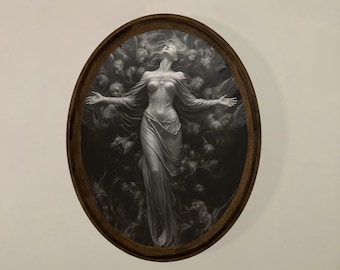 Gothic Angel Art: Handmade Oval Wood Frame Wall Decor