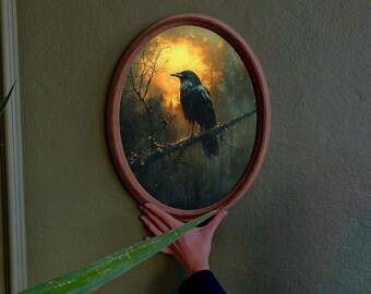 Crow Portrait: Gothic Wooden Wall Decor Plaque