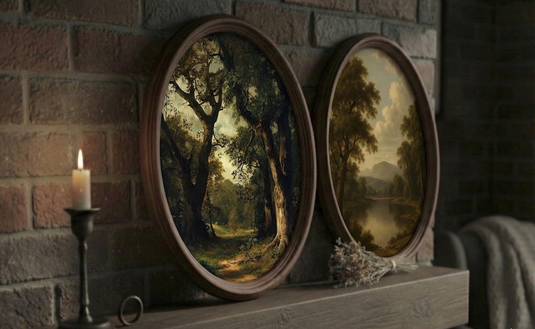 Set of 2 Moody Forest Landscape Art - Vintage Nature Gallery Wall ...