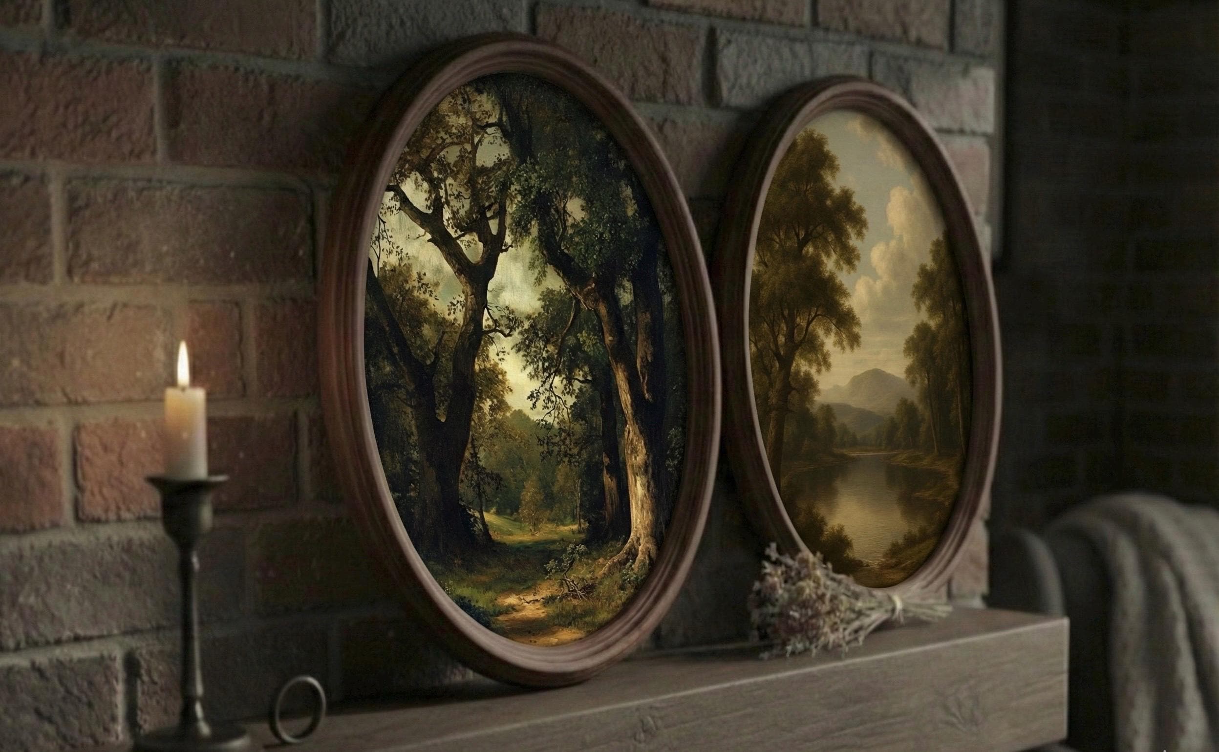 Set of 2 Moody Forest Landscape Art - Vintage Nature Gallery Wall ...