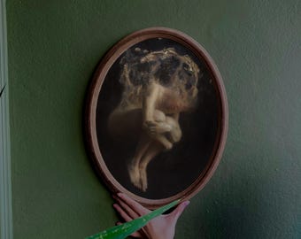Gothic Silhouette Painting: Handmade Oval Wooden Plaque, Dark Victorian Wall Art