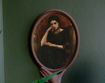 Gothic Mythology Wall Art: Handmade Oval Wooden Frame