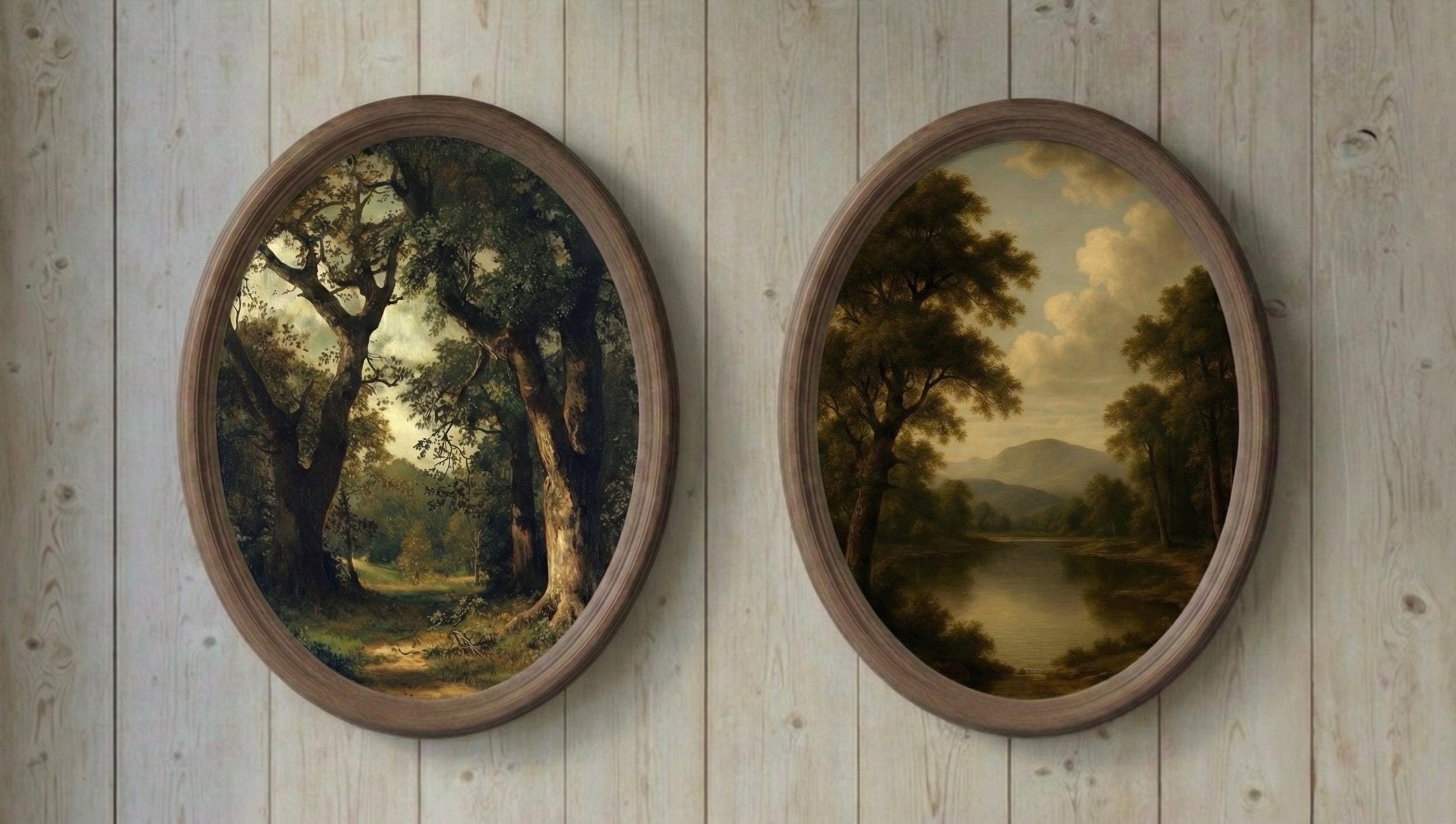 Set of 2 Moody Forest Landscape Art - Vintage Nature Gallery Wall ...