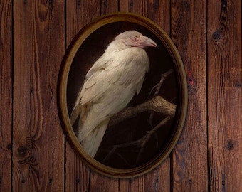 White Crow Portrait: Gothic Wooden Wall Decor Plaque