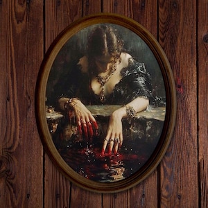Großer Vintage Holzrahmen mit gotischem Porträt - Stimmungsvolle Dark Academia Wandkunst - Handgemaltes Dekor im antiken Stil - Geschenk für das viktorianische Zuhause Bild 6
