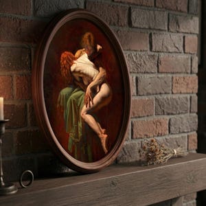 Portret van gotische skeletliefhebbers in ovale houten lijst - Till Death Do Us Part Art - donker romantisch huwelijkscadeau - Victoriaans paar wanddecoratie