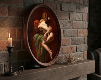 Portret van gotische skeletliefhebbers in ovale houten lijst - Till Death Do Us Part Art - donker romantisch huwelijkscadeau - Victoriaans paar wanddecoratie