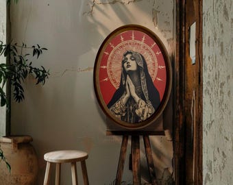 Berühmte und wichtige Nonnen malen, religiöse Kunst: Gothic christliche Kunst auf ovaler Holzplakette