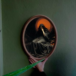 Gothic Horror Painting: Handmade Oval Wooden Plaque Wall Art