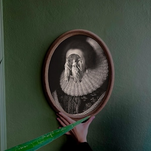 Pintura escultórica victoriana vintage: placa de madera ovalada para pared