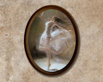 Ballerina Painting, Ballerina Art Print : Handmade Large Oval Wooden Frame Wall Decor