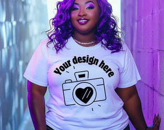 African American Plus Size T-Shirt Mockup | Melanin Mockup for Creatives | Black Model Mockup | High-Resolution PNG for POD & Designers