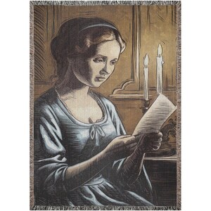 Manta romántica tejida con letras a la luz de las velas: un regalo literario inspirado en Shakespeare para amantes del teatro.