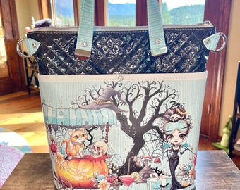 Whimsical Halloween Tote Bag: Audrey Hepburn, Witchcore Kitty