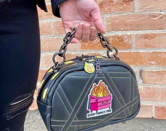 Quilted Faux Leather I’m Fine Handbag Caution Tape Gunmetal Chain – Hot Mess Bag