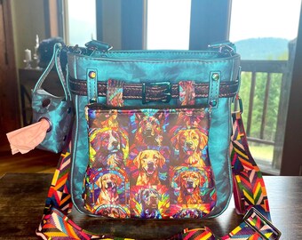 Colorful Dog Print Convertible Bag: Crossbody Purse, Hip Sling, Treats, Poop Bag Holder