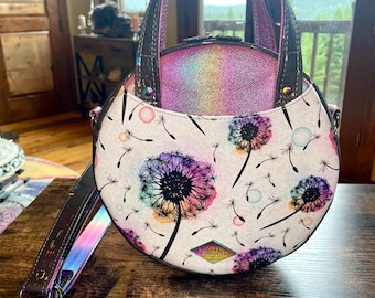 Rainbow Wishes Dandelion Cork and Vegan Leather Round Handbag Crossbody Purse