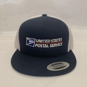 custom usps trucker hat cap yupoong classic five-panel mesh back flat bill 6006