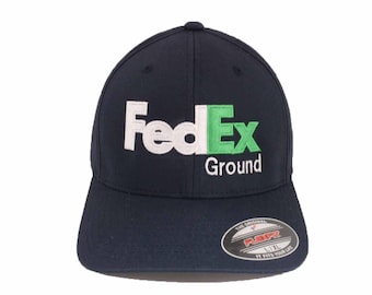 custom new FedEx Ground flexfit cap hat curved bill 6477 dark navy - s/m & l/xl